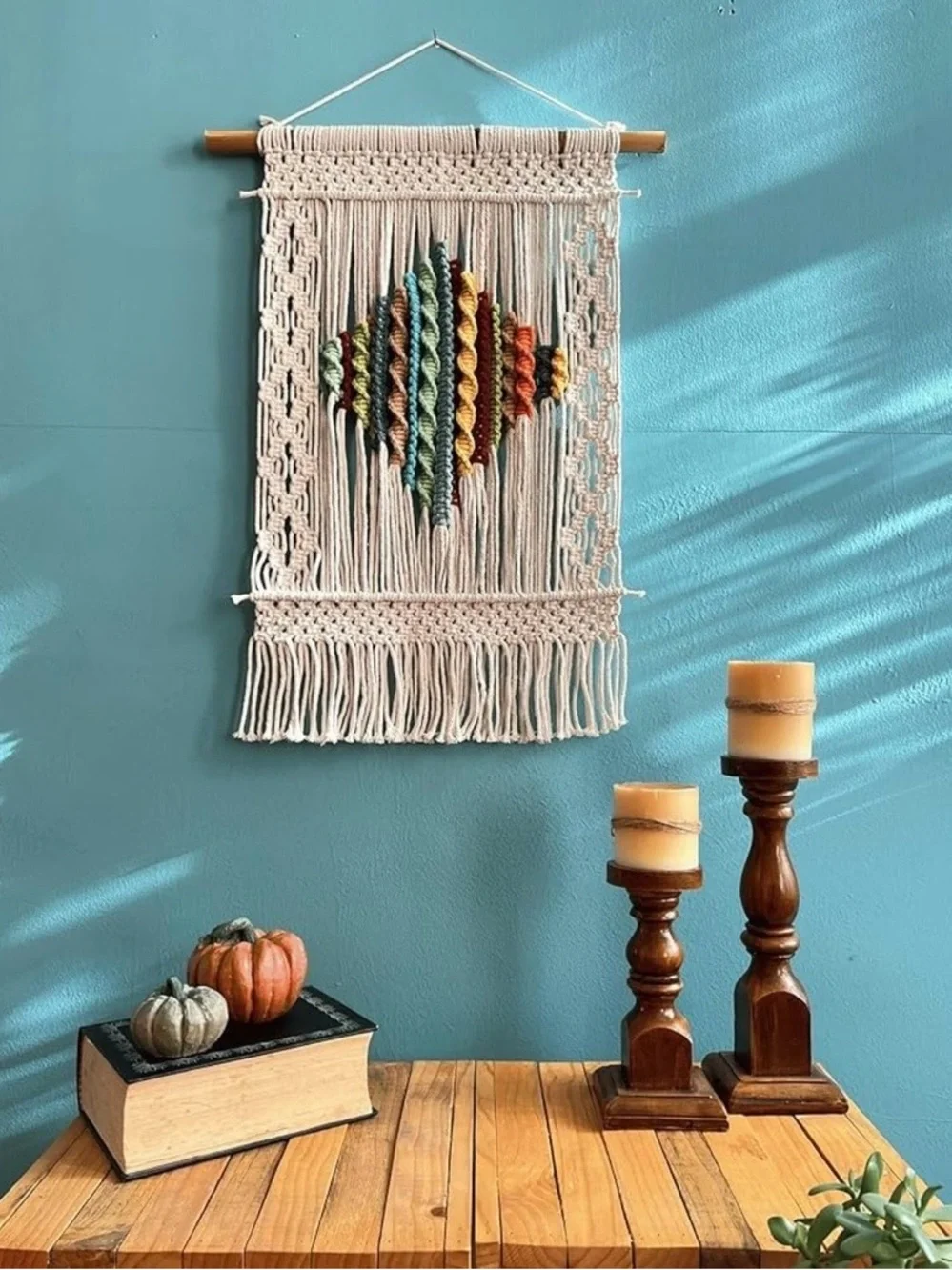 Handmade Macrame Wall Hanging with Multicolor Center